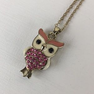 Pink Rhinestone Owl Necklace